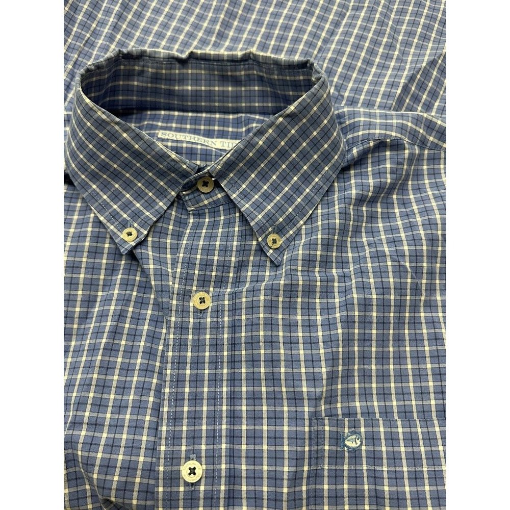 Southern Tide Button Down Shirt Classic Fit Blue Checkered  Stretch Mens Large L
